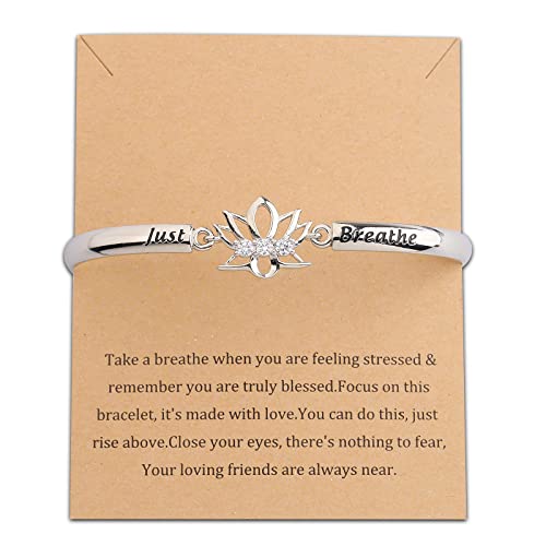 WUSUANED Spiritual Lotus Flower Bracelet With Message Card Just Breathe Jewelry Yoga Healing Inspirational Gift For Women