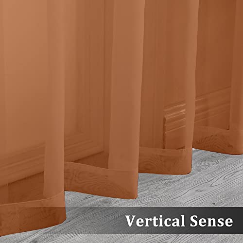 Image of OVZME Orange Sheer Curtains 108 Inches Long, Light Filtering Semi Transparent Lightweight Voile Rod Pocket Window Curtains for Bedroom, Living Room, W42 x L108, Set of 2 Drape Panels