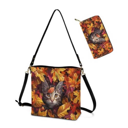 Image of HUGS IDEA Leather Purses and Handbag for Women Bucket Bag with Wrist Wallet 2 Packs