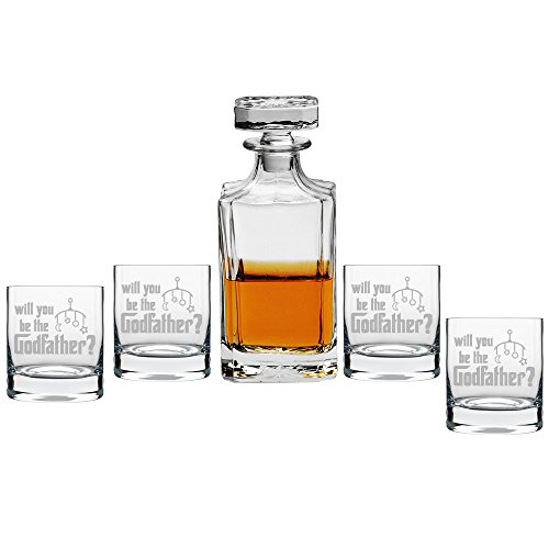 The Godfather Decanter with Engraved Rocks Glasses, Set of 5