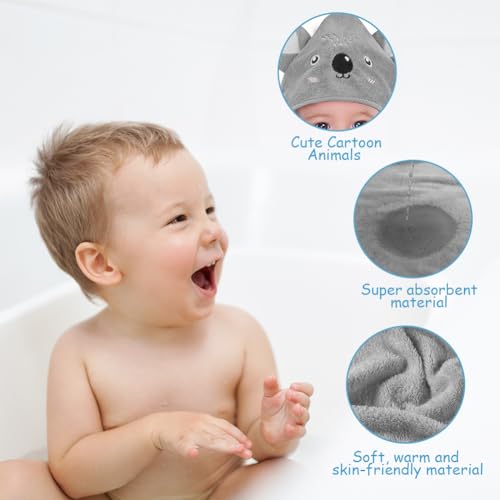 Aolso Kapuzenhandtuch Baby, 80 x 80 cm, Baby Badetuch Set, Babyhandtuch mit Kapuze, Bademantel aus Korallenvliesfür… – Ansicht 3
