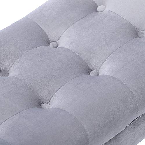 Alunaune Tufted Ottoman Bed Bench Upholstered Entryway Bench Modern Fabric Footstool for Bedroom with Wooden Legs-Light Gray