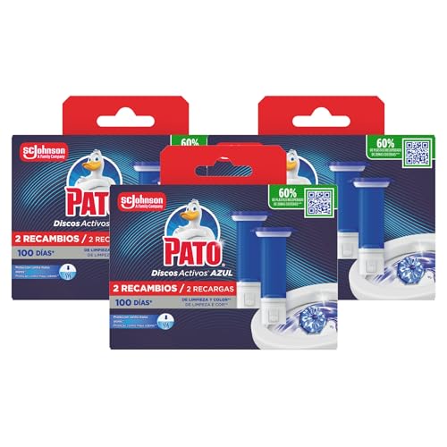 Pato Discos Activos WC Agua Azul, Colorea el Agua de Azul, Limpia, Refresca y Perfuma el Inodoro, Eficacia 360°, Pack 6 Recambios = 36 Discos