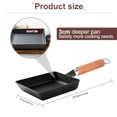 Image of Tissting Japanese Tamagoyaki Omelette Pan 14.4x6.1 Inch (36.6x15.5 cm) | Square Cast Iron Skillet, Non-Stick Coating, Universal for Induction, Gas Stovetops, for Breakfast & Home Cooking