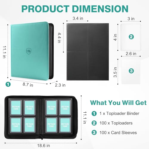 Image of Top Loader Binder 4 Pocket, Holds 160 Toploaders, 100 Toploaders INCLUDED | Toploader Binder for 3 inch x 4 inch Rigid Toploaders, Trading Card Binder for TCG, MTG, Sport Cards, PU Leather Cover, Side Loading