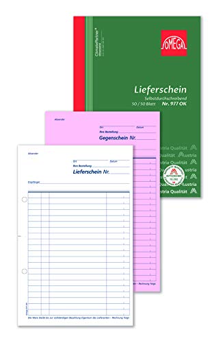 Omega Druck Lieferscheinbuch SD, A5/hoch, Papierfolge, 2 x 50 Blatt, weiß/rosa, 977 OK Cover