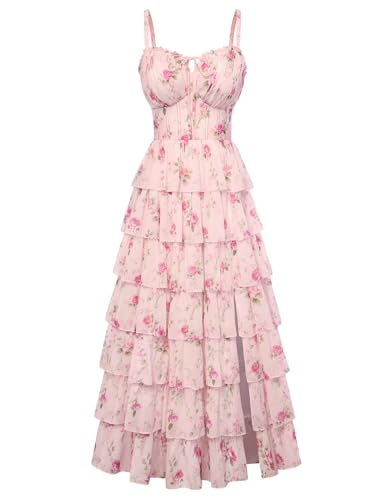 Women's Floral Corset Formal Wedding Guest Maxi Dresses Pink Floral