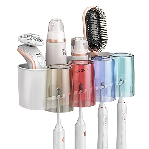 Soporte para Cepillo de Dientes Portacepillos de Dientes Soporte Soporte Cepillo de Dientes Electrico para Baño Rejilla Multifuncional para Cepillos de Dientes con 4 Vasos para Cepillos de Dientes Cover