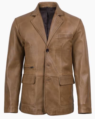 Image of fjackets Mens Leather Blazer Jacket - Real Lambskin Leather Sport Coat, 3-Button, Business to Weekend