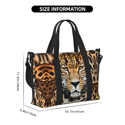 Animal Leopard print Gym Bag for Women,Carry on Weekender Overnight Duffle Bag,Personal Item Tote Bag4