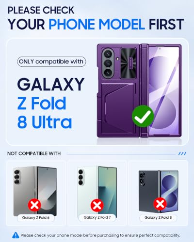Image of for Samsung Galaxy Z Fold 8 Ultra Case Wallet & HD Screen Protector | Card Holder RFID Blocking, Slide Lens Cover, Hinge Protection, Shockproof Phone Cover for Z Fold 8 Ultra (Purple)
