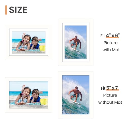 Image of upsimples 5x7 Picture Frame, Display Pictures 4x6 with Mat or 5 x 7 Without, Wall Hanging Photo Frames, White, 1 Pack