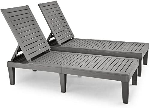 Outdoor Chaise Lounge 2PCS, Adjustable Pool Lounge Chair with 5 Positions Backrest, Waterproof Sun Loungers, Durable Chair for Pool Beach Patio Garden Deck Sunbathing,Grey