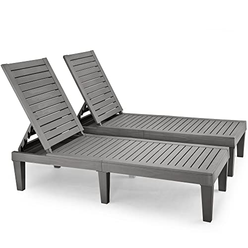 Outdoor Chaise Lounge 2Pcs, Adjustable Pool Lounge Chair With 5 Positions Backrest, Waterproof Sun Loungers, Durable Chair For Pool Beach Patio Garden Deck Sunbathing,Grey #TOP2