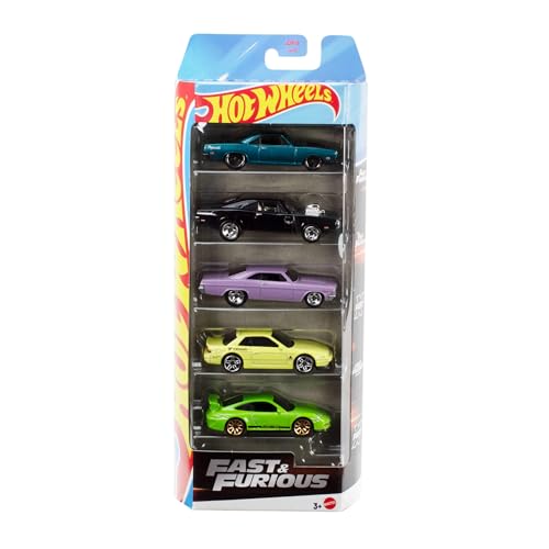 Hot Wheels Fast & Furious Spielzeugautos, Set aus 5 Die-Cast-Fahrzeugen im Maßstab 1:64, inspiriert von und bekannt aus der Filmreihe, JDR19 Hot Wheels Fast & Furious Spielzeugautos, Set aus 5 Die-Cast-Fahrzeugen im Maßstab 1:64, inspiriert von und bekannt aus der Filmreihe, JDR19