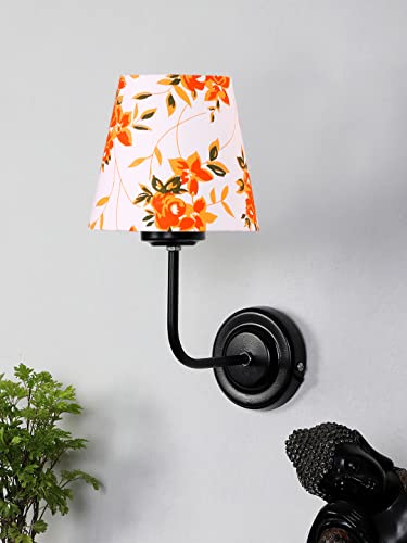 Image of Wall Sconce Wall Lamp (H-10 Inches, Orange Floral) for Living Room /Bedroom, Hall, Study, Kids Room, Home Office & Balcony Decor | Black Metal Finish, Modern Indoor Wall Night Ambient Lighting