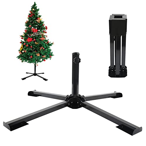 MaxAwe Base plegable para árbol de Navidad, soporte de metal grande para árbol de Navidad de 6 a 10 pies, soporte de base de cruz negra resistente para decoración de fiestas en el hogar (3,2 cm de