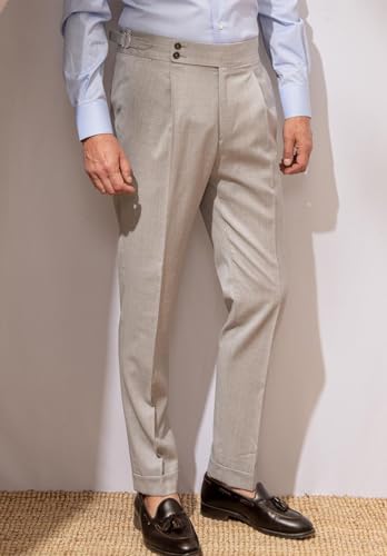 Men's Classic Fit Linen Dress Pants Slim Fit Pleated Beach Trousers for Summer Wedding Party3
