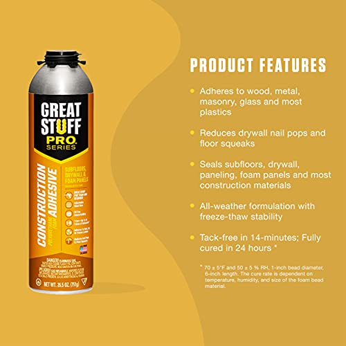 Image of Great Stuff PRO Construction Adhesive | Gun-Applied Polyurethane Adhesive, 26.5 oz. - (12 Pack)