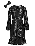 GRACE KARIN Cocktailkleider Pailletten Kleider für Mädchen Vintage Retro 50er Langärmeliges Kleider Schwarz 07Y