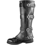 Pirate Costume Boot Covers Medieval Boot Cover Adjustable PU Leather Steampunk Viking Jedi Renaissance Boot Covers Halloween Pirate Cosplay Costume Accessary for Men Women (Black, Adult, Men, X-Large, Alpha, US Footwear Size System, X-Wide)