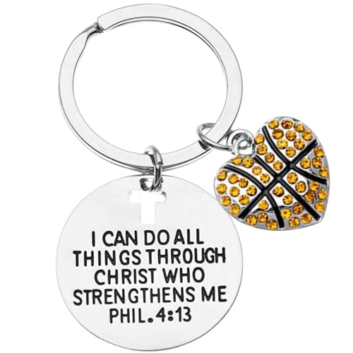 Basketball Charm Keychain, Christian Faith Charm Keychain, I Can Do All Things Through Christ Who Strengthens Me Phil. 4:13 Scripture Jewelry, Gift For Basketball Players