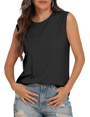 PrettyGuide Women's Cotton Jersey Tank Tops Loose Fit Casual Crew Neck Trendy Sleeveless Summer Tops2