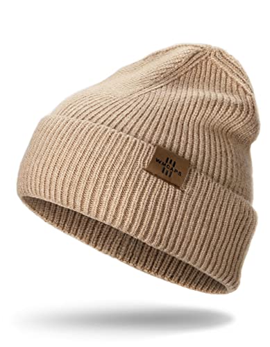 Knit Beanie for Men, Stretchy Soft Warm Daily Cuffed Winter Hats, Unisex Comfortable Wooly beanie Gifts for Men/Him/Dad (Khaki)