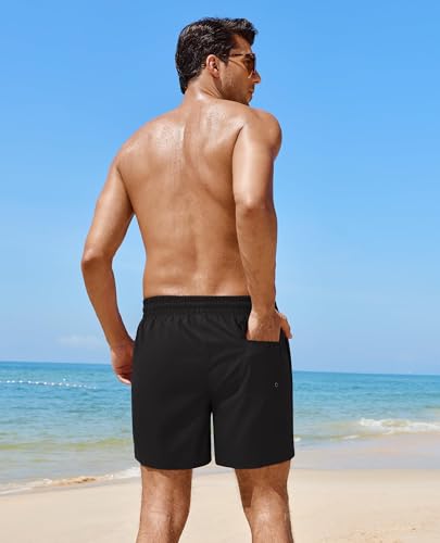 Image of Gleeease 5inch Mens Swim Trunks: 2 in 1 with Compression Liner Lined Soft Stretch Quick Dry Solid Pockets Drawstring Beach