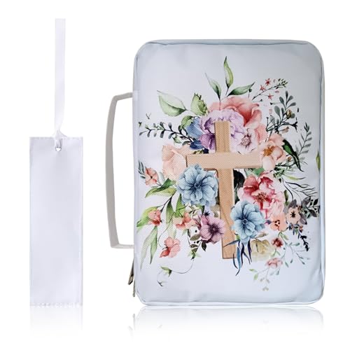 Cubierta bíblica con manejo de cajas bíblicas de 10x7 pulgadas para mujer Biblia de tela Oxford con estuche de transporte bíblico de gran capacidad con cremallera con cremallera, estuche bíblica de f