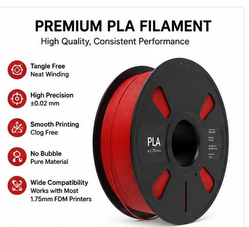 Image of PLA 3D Printer Filament 1.75mm, 1kg Spool (2.2 lbs) - UV /Heat /Weather Resistant, Strong Layer Bonding, Smooth Printing, Low Odor, Outdoor Functional Prototypes, FDM Compatible (red, 200 Gram)