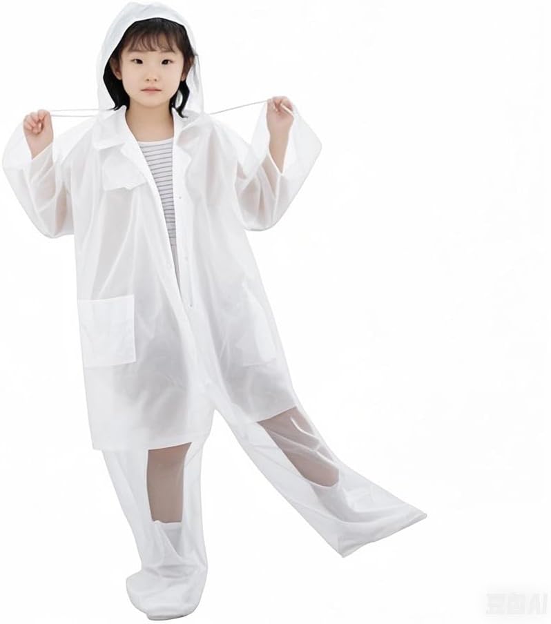 Children's poncho Disposable Kids Raincoat fits height 35-47 inches 4-6 years old 5PC coat + 5PC Pants Waterpark Camping