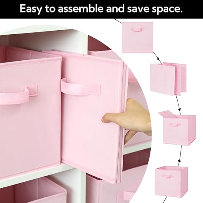 Cupic Cupid 11x11 Storage Cubes, 6 Pack Open Storage Bins with Handles, Collapsible Cube Bins for Closet, Shelves, Offices, Pink