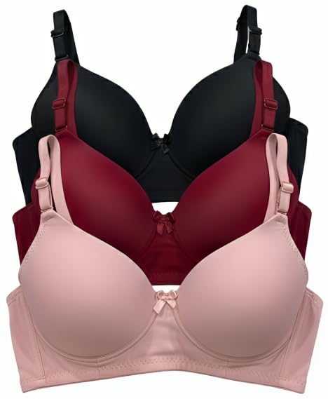 Image of Women's Nylon Lycra Lightly Padded Full Coverage Wirefree T-Shirt Bra Combo Pack of 3