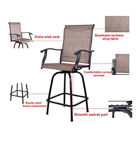 EMERIT Outdoor Swivel Bar Stools Bar Height Patio Chairs, Set of 2 (Bar Stools)
