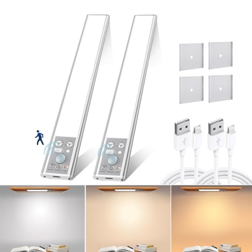 DUOFU365 Under Cabinet Lighting, Motion Sensor Light Indoor, 10 Brightness Dimmable Under Counter Light with Power Display, LED Closet Night Light for Kitchen, Stair, Wardrobe, 2 Pack