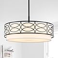 ALISADABOY Drum Chandeliers for Dining Room 21.65’’ Inch Modern Farmhouse Black Chandelier 5 Light Contemporary Hanging Pendant Light Fixture for Living Room Kitchen Island Foyer Entryway Stairway