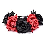 Love Sweety Rose Flower Headband Floral Crown Wreath Garland Halo (Red Black)