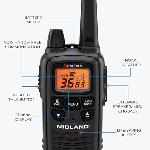 Image of LXT600BBX6 Midland LXT600BBX6 FRS Business Walkie Talkies - Long Range 36-Channel Two-Way Radios with Headsets and Charging Base, NOAA Weather Alerts (6-Pack, Black)