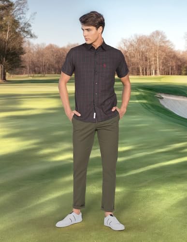 Image of U.S. Polo ASSN. Men's Regular Solid Textured Austin Trim Fit Mid Rise Casual Trousers