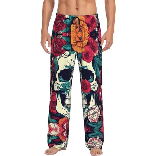 Pantalon de pyjama à imprimé tête de mort et fleurs : offrez un confort moderne et audacieux