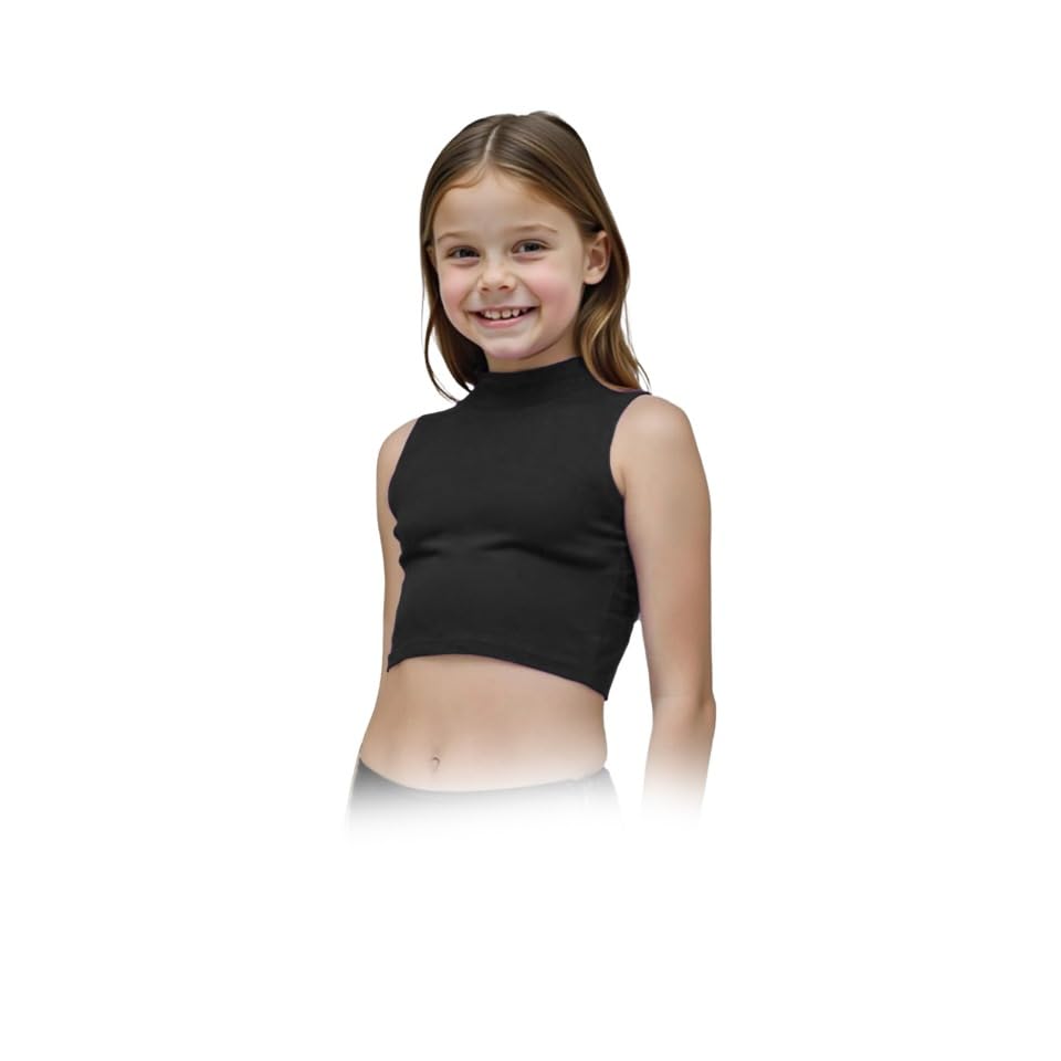 Gum & Berries Girls Turtle Neck Crop Sleeveless Vest Tank Top Lightweight Disco Dance,2