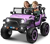 OTTARO 24V 4WD/2WD Switchable Ride on Cars, 2 Seater Kids Electric Vehicle Truck with 20 Inch Seater, 4x100W Motors, 4 Shock Absorbers, Music Play,Bright Light, Remote Control (Purple Pink)
