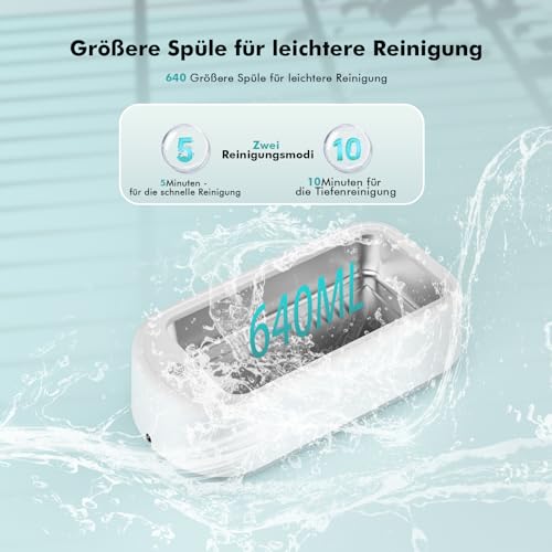 ETENTOUS Ultraschallreinigungsgerät 48KHZ Ultraschallreinigungsgerät Brille 640ml Ultrasonic...