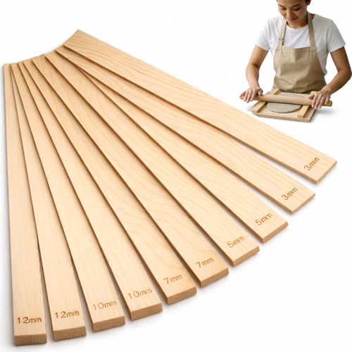 10pcs Clay Tools Clay Rolling Pin Guides Pottery Rolling Guide Pine Wood 10 Pieces Assorted Thickness Set for Clay Crafting Includes 3mm 5mm 7mm 10mm 12mm Thickness Guides