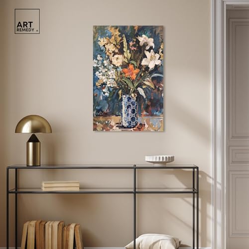 Image of Art Remedy Blue Floral Vase Canvas Floral Vase Wall Art, Gallery Wrapped, 20 inch x 30 inch