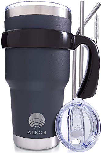 ALBOR Triple Insulated Stainless Steel Tumbler 30 Oz Graphite Coffee Travel Mug With Handle