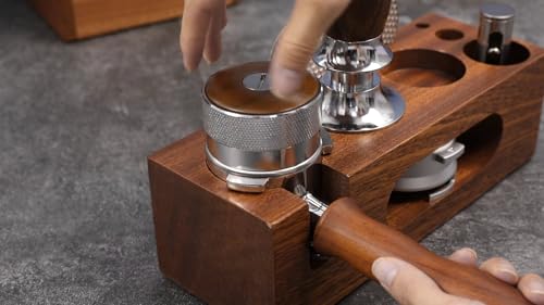 Image of espresso tamping station called Coffee Tamper Station Fit 51 to 54mm Espresso Accessories The tamper holder Or organizer station Adjustable Portafilters Stand Height (7 IN 1)