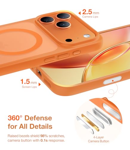 Image of TORRAS Magnetic Shockproof for iPhone 17 Pro Case, Camera Control | Fit for MagSafe, Military Grade Protection, Translucent Slim Case for iPhone 17 Pro Phone Case Anti Fingerprint Cosmic Orange