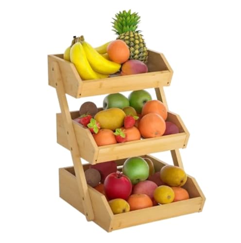 TBFAZDEL Tazón de frutas y verduras, cesta de frutas de bambú, cesta de frutas de 3 niveles para cocina, encimera, soporte de frutas, cesta de almacenamiento de cocina